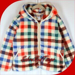NWT Hanna Andersson Marshmallow Fleece Full Zip Hoodie Joyful Plaid 120 6 7